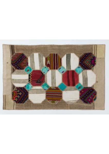 116 x 180 cm Dekoratif Altıgen Tasarım Patchwork Halı Eski Köy Kilim Halılarından Üretilmiştir fırsatları