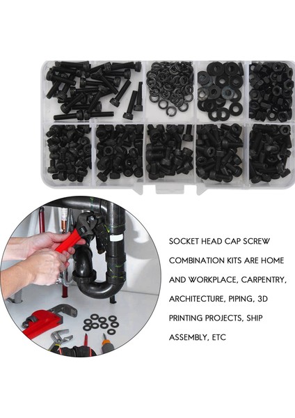 300 Adet Somun Cıvata Seti Altıgen Cıvata Somun ve Pul Çeşitleri Vida Cıvata M3 Plastik Kutulu Alet Kiti (Siyah) (Yurt Dışından)