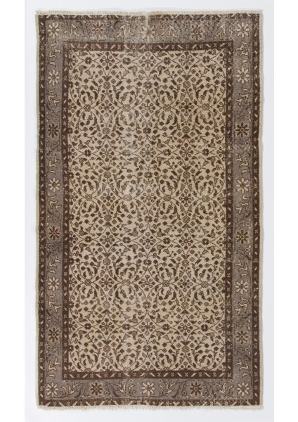 116 x 205 cm Çiçek Desenli Eski Türk Uşak Halısu. Bej ve Kahverengi Çiftlik Evi Dekoru Küçük Halı