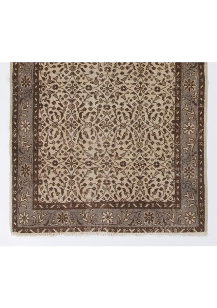 116 x 205 cm Çiçek Desenli Eski Türk Uşak Halısu. Bej ve Kahverengi Çiftlik Evi Dekoru Küçük Halı modelleri