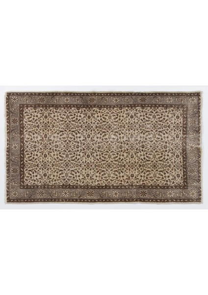 116 x 205 cm Çiçek Desenli Eski Türk Uşak Halısu. Bej ve Kahverengi Çiftlik Evi Dekoru Küçük Halı indirimleri