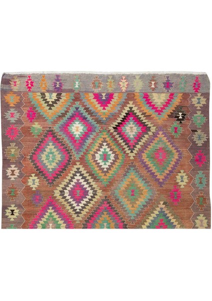 193 x 268 cm Çok Renkli Geometrik Desenli Eski El Yapımı Kilim. Vintage Halı. Yünden Yapılmıştır fırsatları