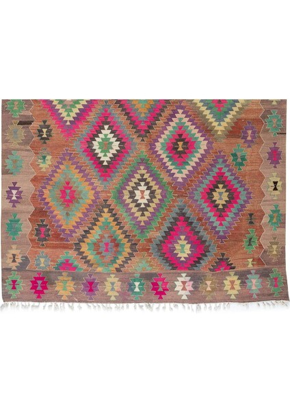 193 x 268 cm Çok Renkli Geometrik Desenli Eski El Yapımı Kilim. Vintage Halı. Yünden Yapılmıştır indirimleri