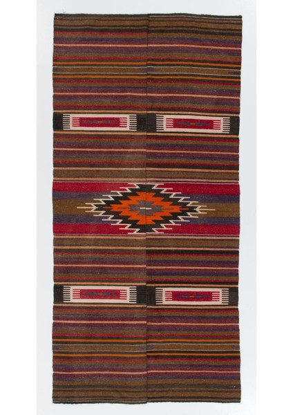 132 x 273 cm Eski El Dokuması Kilim. Düz Dokuma Halı, Yün