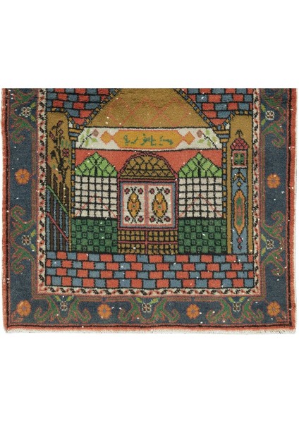 95 x 164 cm 1960'LI Yıllar El Yapımı Cami Motifli Seccade, Yünlü Orta Anadolu Halısı