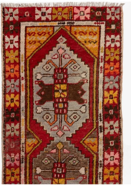 80 x 257 cm Kırmızı Eski Tribal El Dokuma Yün Türk Yolluk Halısı fiyatları
