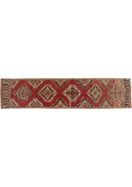 97 x 412 cm Tuğla Kırmızısı Tonda Eski El Yapımı Yolluk Halı. Koridor Için El Düğümlü Yün Halı indirimleri