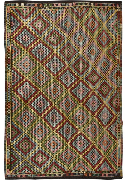 208 x 305 cm Otantik Eski Dekoratif El Dokuması Cicim Kilim. Yün