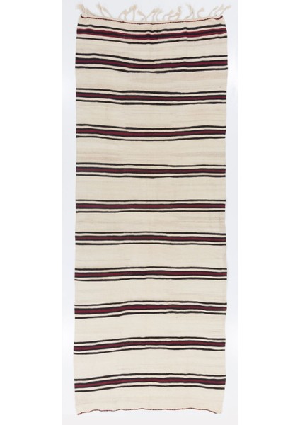 153 x 417 cm El Dokuması Eski Çizgi Desenli Yolluk Kilim. Düz Dokuma Halı. Yün. Çift Yönlü Kilim