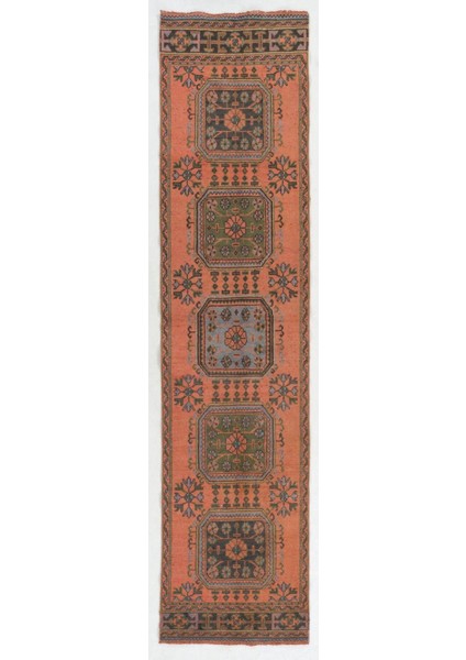 84 x 354 cm Eski El Yapımı Anadolu Yolluk Halısı. Benzersiz Koridor Halısı