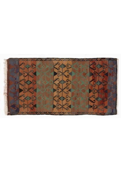 105 x 187 cm Geometrik Tasarımlı Eski Yolluk Kilim. Düz Dokuma Mutfak Kilimi. Koridor Kilimi Yün modelleri