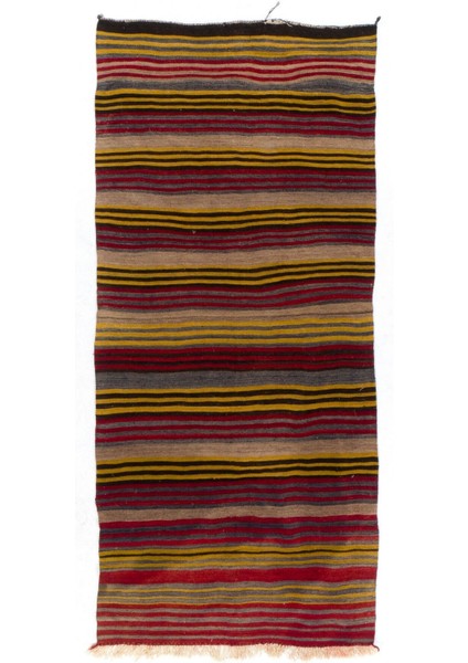 157 x 340 cm Çizgili El Dokuması 1970'LER Çift Taraflı Düz Dokuma Anadolu Kilimi