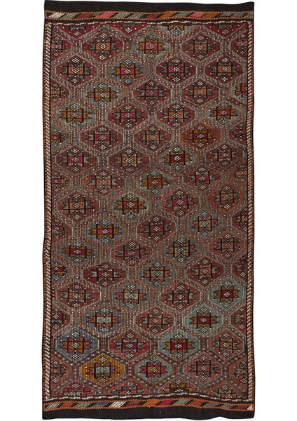 162 x 335 cm Eski Dekoratif El Dokuması Cicim Kilim. Yün. Jijim Kilim