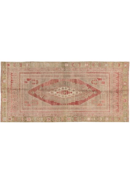 115 x 288 cm Eski Yumuşak Tonlarda Halı. El Dokuması Halı, Yün Oryantal Halı modelleri