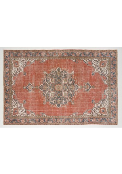 202 x 309 cm Eski El Düğümlü Türk Uşak Halı, Madalyonlu Kırmızı El Dokuması Halı indirimleri