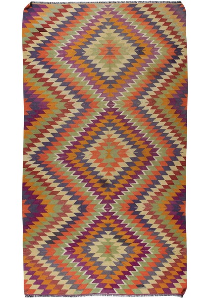 174 x 305 cm Çok Renkli El Yapımı Kilim, Eşsiz Düz Dokuma Halı, Yün