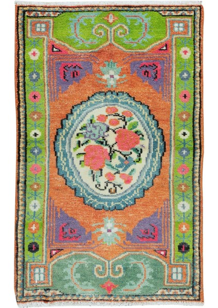 75 x 122 cm Eski El Yapımı Türk Gördes Halısı, Çiçek Desenli, 1960 Civarında Yapıldı