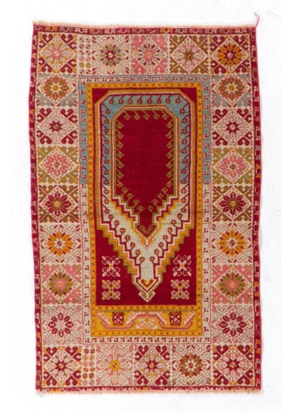 100 x 160 cm Yarı Antik El Yapımı Türkiye Kırşehir Seccadesi, Halı Seccade
