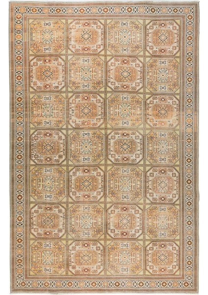 265 x 390 cm El Düğümlü Eski Kayseri Büyük Yün Halı, Geometrik Tasarım ve Kabile Desenli