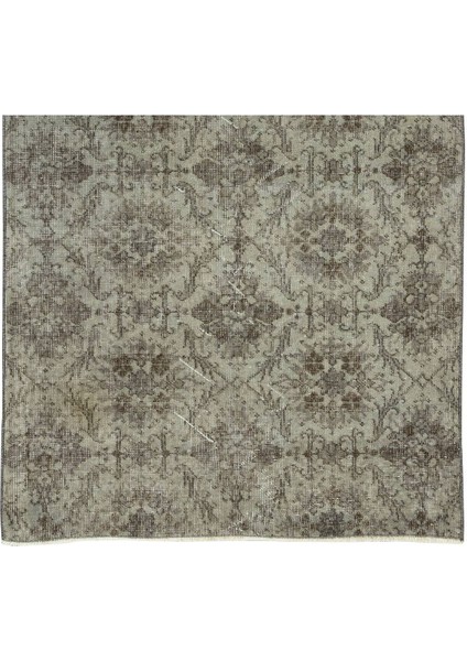 110 x 206 cm Eski El Yapımı Türk Deco Yün Halı, Çiçek Desenli Gri Halı