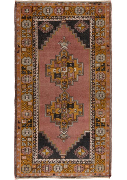 119 x 215 cm El Dokuması Alan Halısı, El Düğümlü Yünlü Eski Halı