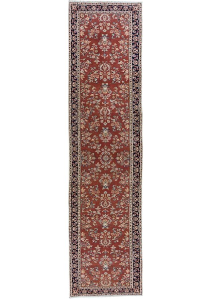 78 x 345 cm El Düğümlü Çiçek Motifli Koridor Halısı, Eski Koridor Halısı, Antre Hol Halı