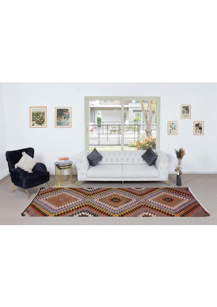 147 x 378 cm Renkli El Dokuma Türk Kilimi, Yünden Yapılmıştır, Elmas Desenli Eski Yolluk Halı fiyatları