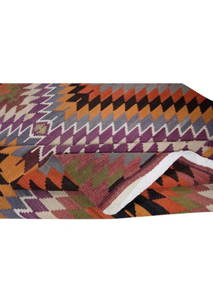 147 x 378 cm Renkli El Dokuma Türk Kilimi, Yünden Yapılmıştır, Elmas Desenli Eski Yolluk Halı modelleri