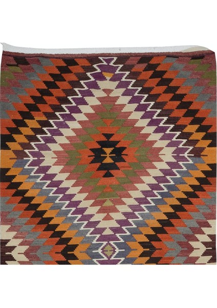 147 x 378 cm Renkli El Dokuma Türk Kilimi, Yünden Yapılmıştır, Elmas Desenli Eski Yolluk Halı fırsatları