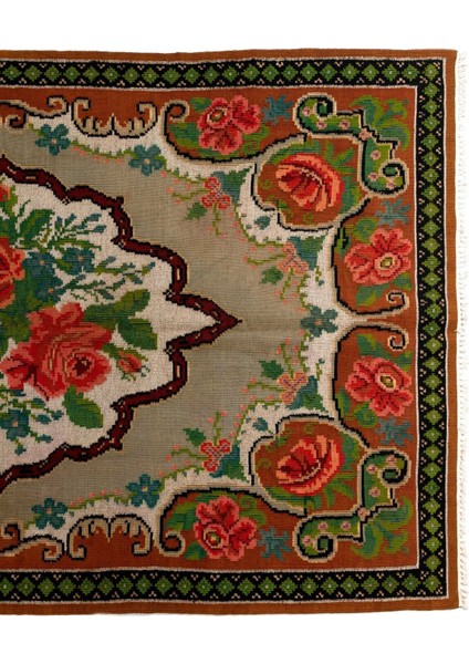 160 x 262 cm Türünün Tek Örneği Eski Duvar Askısı, Çiçekli Kilim, El Dokuma Moldova Kilimi, Yün