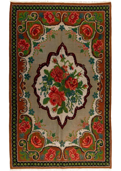 160 x 262 cm Türünün Tek Örneği Eski Duvar Askısı, Çiçekli Kilim, El Dokuma Moldova Kilimi, Yün