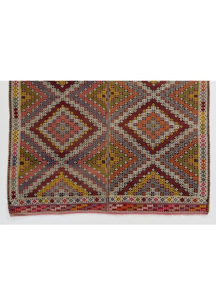 182 x 240 cm Çok Renkli Geometrik Desenli Eski Dekoratif El Dokuması Cicim Kilim modelleri