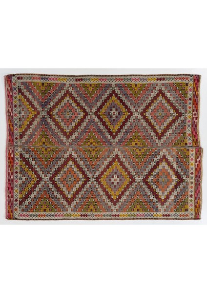 182 x 240 cm Çok Renkli Geometrik Desenli Eski Dekoratif El Dokuması Cicim Kilim fırsatları