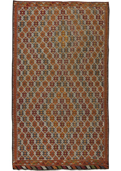 162 x 283 cm Eski Dekoratif El Dokuması Cicim Kilim. Yün. Jijim Kilim
