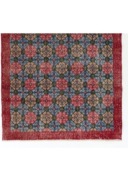 118 x 209 cm Kırmızı ve Mavi Eski El Düğümlü Çiçekli Halı modelleri
