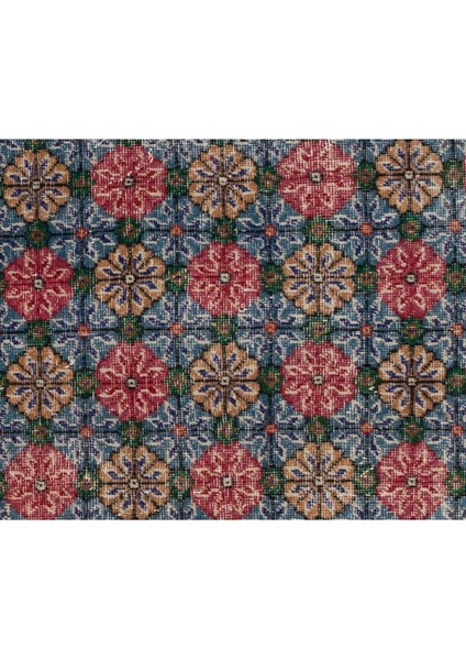 118 x 209 cm Kırmızı ve Mavi Eski El Düğümlü Çiçekli Halı fırsatları