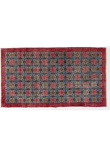 118 x 209 cm Kırmızı ve Mavi Eski El Düğümlü Çiçekli Halı indirimleri