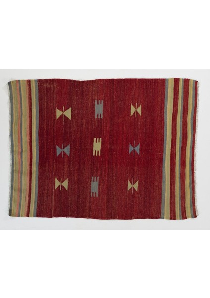 127 x 167 cm Kırmızı Tonlarda Eski El Dokuması Geleneksel Kilim, Yün fırsatları