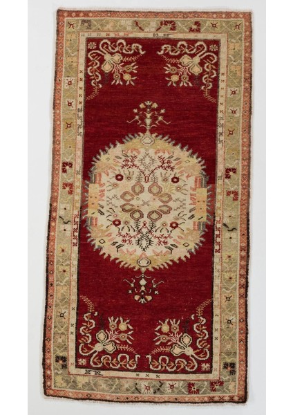 103 x 200 cm El Yapımı Eski Türk Köy Halısı, Geleneksel Küçük Halı, Yaşlı Halı