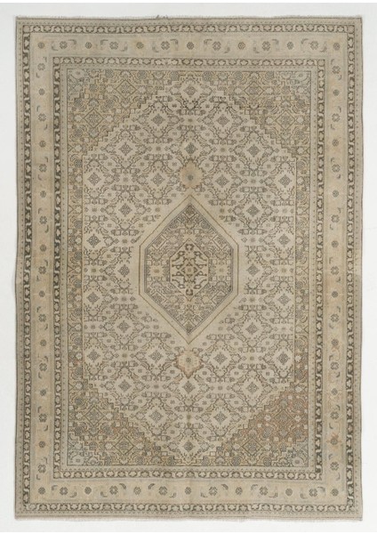 164 x 234 cm Nötr Renklerde El Düğümlü Eski Anadolu Uşak Halısı, El Yapımı Oturma Odası Halısı