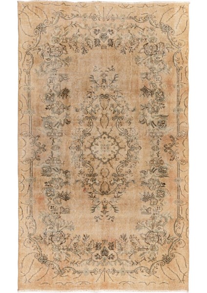 173 x 276 cm Eski Nötr Renklerde 20.yüzyıldan El Düğümlü Anadolu Halısı, El Yapımı Uşak Halısı