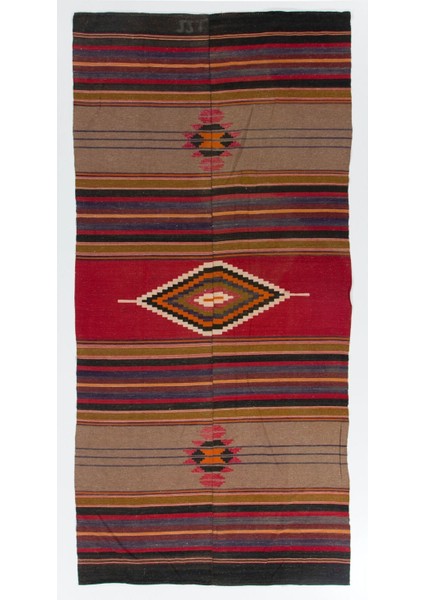 133 x 283 cm Eski Dekoratif Kilim, Düz Dokuma Yün Halı