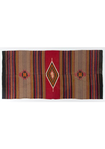 133 x 283 cm Eski Dekoratif Kilim, Düz Dokuma Yün Halı fırsatları