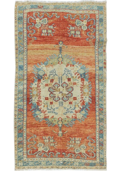 78 x 143 cm Eski El Düğümlü Halı, 1960 Civarı, Madalyon Desenli Küçük Halı