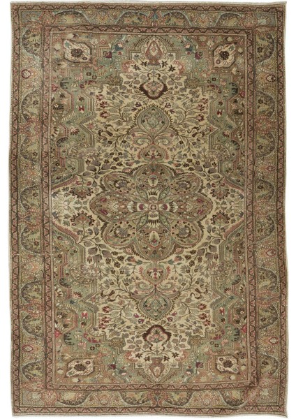 200 x 298 cm El Düğümlü Eski Orta Anadolu Halısı, Madalyon Desenli, Yünlü Halı
