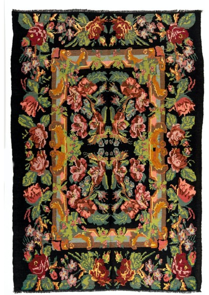 201 x 293 cm Türünün Tek Örneği Eski Duvar Askısı, Çiçekli Kilim, El Dokuma Moldova Kilimi, Yün