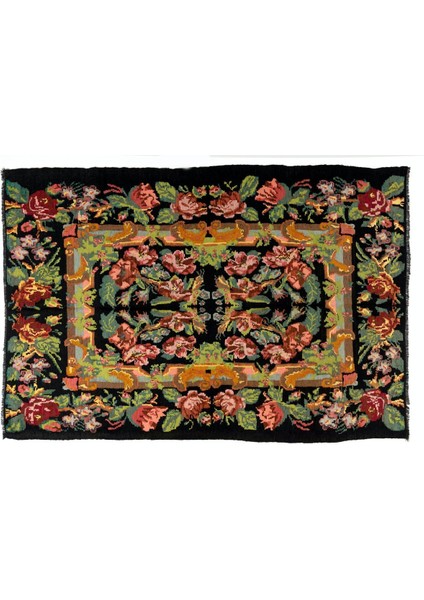 201 x 293 cm Türünün Tek Örneği Eski Duvar Askısı, Çiçekli Kilim, El Dokuma Moldova Kilimi, Yün