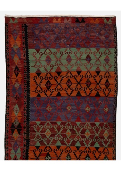 158 x 400 cm Nadir Bulunan Eski El Dokuması Kilim, Dekoratif Yolluk Kilim, Çok Renkli fiyatları