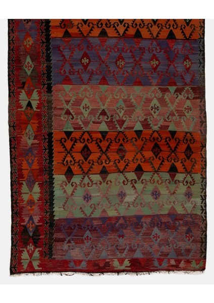 158 x 400 cm Nadir Bulunan Eski El Dokuması Kilim, Dekoratif Yolluk Kilim, Çok Renkli fırsatları