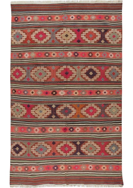 150 x 238 cm Çok Renkli El Dokuması Yün Kilim. 1970'LERDEN Düz Dokuma Kilim